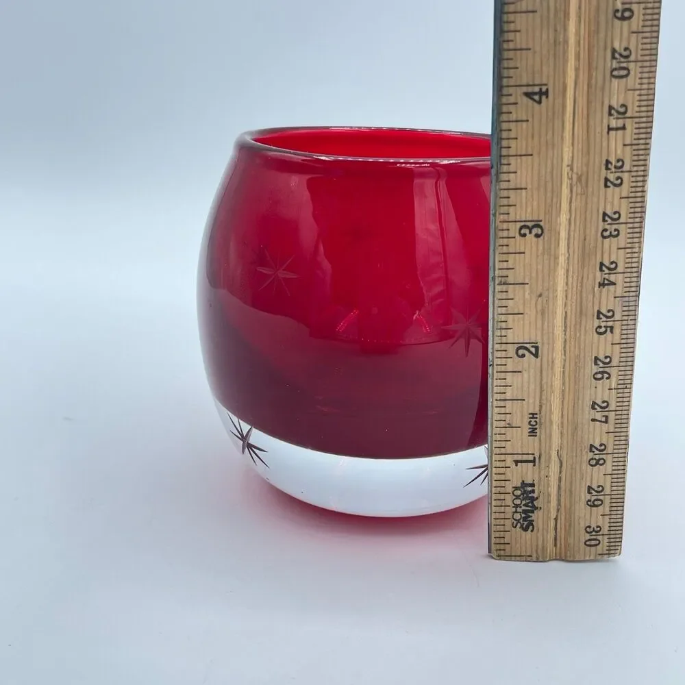 Crate & Barrel Ruby Red Glass Starburst Votive Star Candle Holder Poland